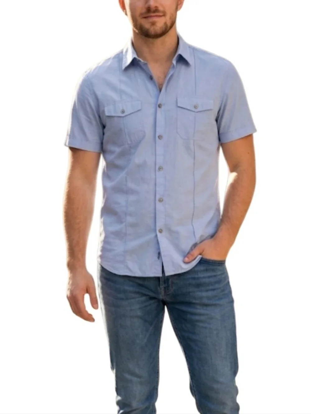 Banana Republic Light Blue Short Sleeve Button-Down Shirt Size Medium